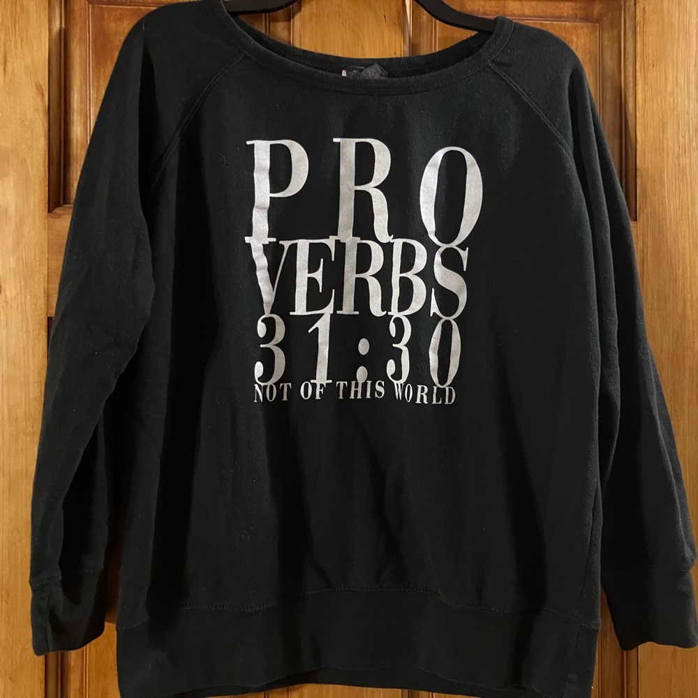 Not Of This World Off The Shoulder Black Sweatshirt Proverbs 31:30 Christian